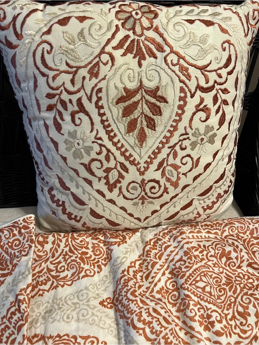 Pier 1 Rust Floral Medallion King Duvet Cover and Sham Set
